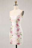 Floral Strapless Sequins Bodycon White Homecoming Dress