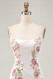 Floral Strapless Sequins Bodycon White Homecoming Dress
