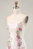 Floral Strapless Sequins Bodycon White Homecoming Dress