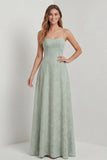 Sage Green Corset A Line Long Bridesmaid Dress with Lace Up Back