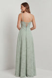 Sage Green Corset A Line Long Bridesmaid Dress with Lace Up Back