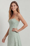 Sage Green Corset A Line Long Bridesmaid Dress with Lace Up Back