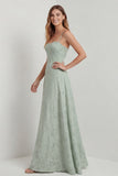 Sage Green Corset A Line Long Bridesmaid Dress with Lace Up Back