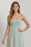 Sage Green Corset A Line Long Bridesmaid Dress with Lace Up Back