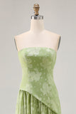 Floral Strapless Printed Sage Green Bridesmaid Dress with Slit
