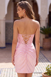 Corset Strapless Bodycon Lace Pink Homecoming Dress