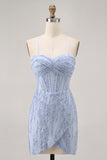 Sparkly Sequins Corset Grey Blue Bodycon Short Homecoming Dress