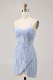 Sparkly Sequins Corset Grey Blue Bodycon Short Homecoming Dress