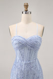 Sparkly Sequins Corset Grey Blue Bodycon Short Homecoming Dress