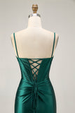 Dark Green Corset Bodycon Sequins Satin Homecoming Dress