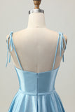 Blue Satin A Line Short Spaghetti Straps Homecoming Dress