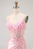 Candy Pink Bodycon Beaded Corset Short Homecoming Dress with Appliques