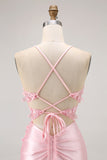 Candy Pink Bodycon Beaded Corset Short Homecoming Dress with Appliques
