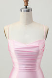 Blush Pink Bodycon Spaghetti Straps Short Homecoming Dress with Lace Up Back