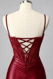 Burgundy Mermaid Corset Satin Ruched Prom Dress