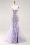 Mermaid Sequin Purple Long Prom Dress with Slit