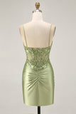 Sage Green  Appliqued Corset Tight Ruched Homecoming Dress
