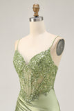 Sage Green  Appliqued Corset Tight Ruched Homecoming Dress