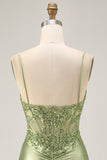 Sage Green  Appliqued Corset Tight Ruched Homecoming Dress