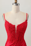 Dark Red Spaghetti Straps Beaded Short Tight Homecoming Dress with Lace Up Back