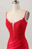 Dark Red Spaghetti Straps Beaded Short Tight Homecoming Dress with Lace Up Back