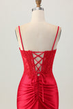 Dark Red Spaghetti Straps Beaded Short Tight Homecoming Dress with Lace Up Back
