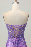 Sparkly Purple Bodycon Strapless Corset Ruched Sequins Short Homecoming Dress