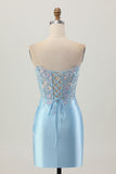 Sparkly Purple Bodycon Strapless Corset Ruched Sequins Short Homecoming Dress