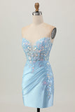 Sparkly Purple Bodycon Strapless Corset Ruched Sequins Short Homecoming Dress
