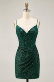 Sparkly Bodycon Dark Green Sequins Corset Homecoming Dress