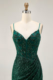 Sparkly Bodycon Dark Green Sequins Corset Homecoming Dress