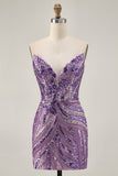 Sparkly Strapless Royal Blue Sequins Tight Homecoming Dress