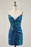 Sparkly Sequins Purple Strapless Tight Short Homecoming Dress