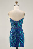 Sparkly Sequins Purple Strapless Tight Short Homecoming Dress