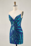 Sparkly Sequins Purple Strapless Tight Short Homecoming Dress