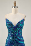 Sparkly Sequins Purple Strapless Tight Short Homecoming Dress