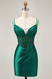 Dark Green Bodycon Corset Sequins Satin Homecoming Dress