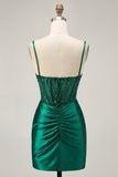 Dark Green Bodycon Corset Sequins Satin Homecoming Dress