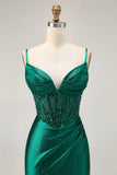 Dark Green Bodycon Corset Sequins Satin Homecoming Dress