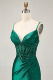 Dark Green Bodycon Corset Sequins Satin Homecoming Dress