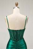 Dark Green Bodycon Corset Sequins Satin Homecoming Dress