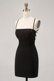 Black Bodycon Spaghetti Straps Short Homecoming Dress with Beading