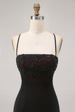 Black Bodycon Spaghetti Straps Short Homecoming Dress with Beading