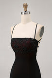 Black Bodycon Spaghetti Straps Short Homecoming Dress with Beading