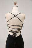 Black Bodycon Spaghetti Straps Short Homecoming Dress with Beading