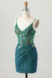 Sparkly Dark Purple Corset Homecoming Dress with Sequins