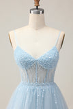 Light Blue A Line Beaded Short Sequins Homecoming Dress with Lace Up Back