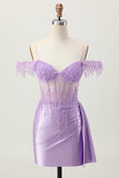 Lilac Sequins Cold Shoulder Beaded Corset Short Homecoming Dress