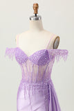 Lilac Sequins Cold Shoulder Beaded Corset Short Homecoming Dress