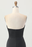 Black Strapless Corset Bodycon Beaded Homecoming Dress with Slit